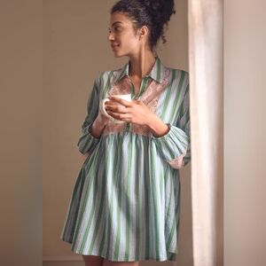 By Anthropologie Long-Sleeve Lace-Inset Swing Mini Dress